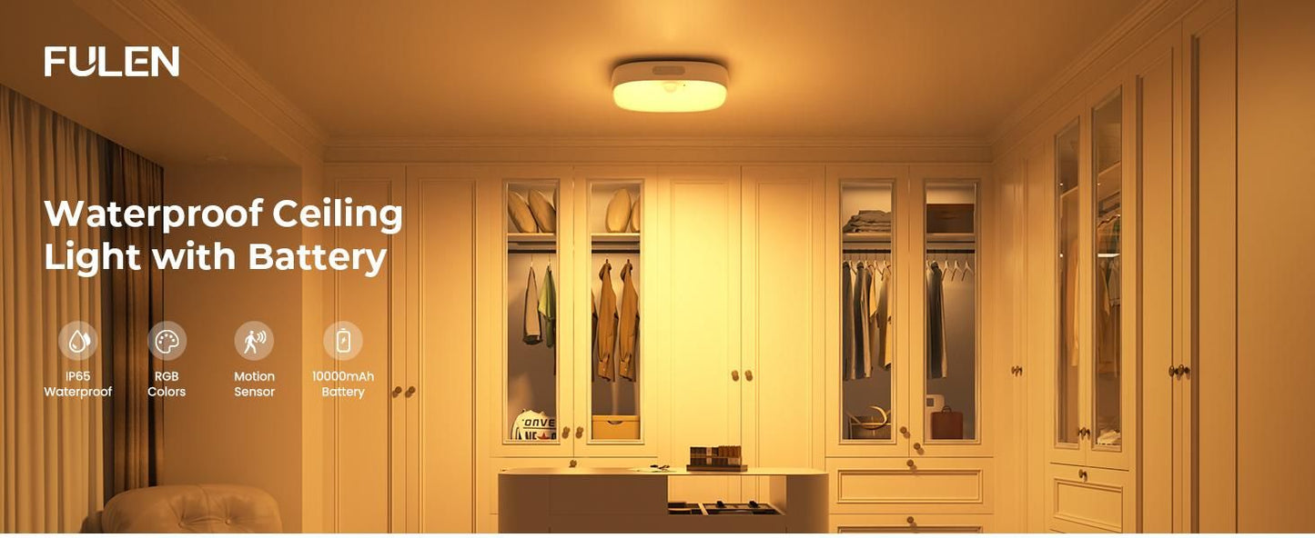 IP65 Waterproof Motion Sensor Ceiling Light with 10000mAh Battery and RGB Colors