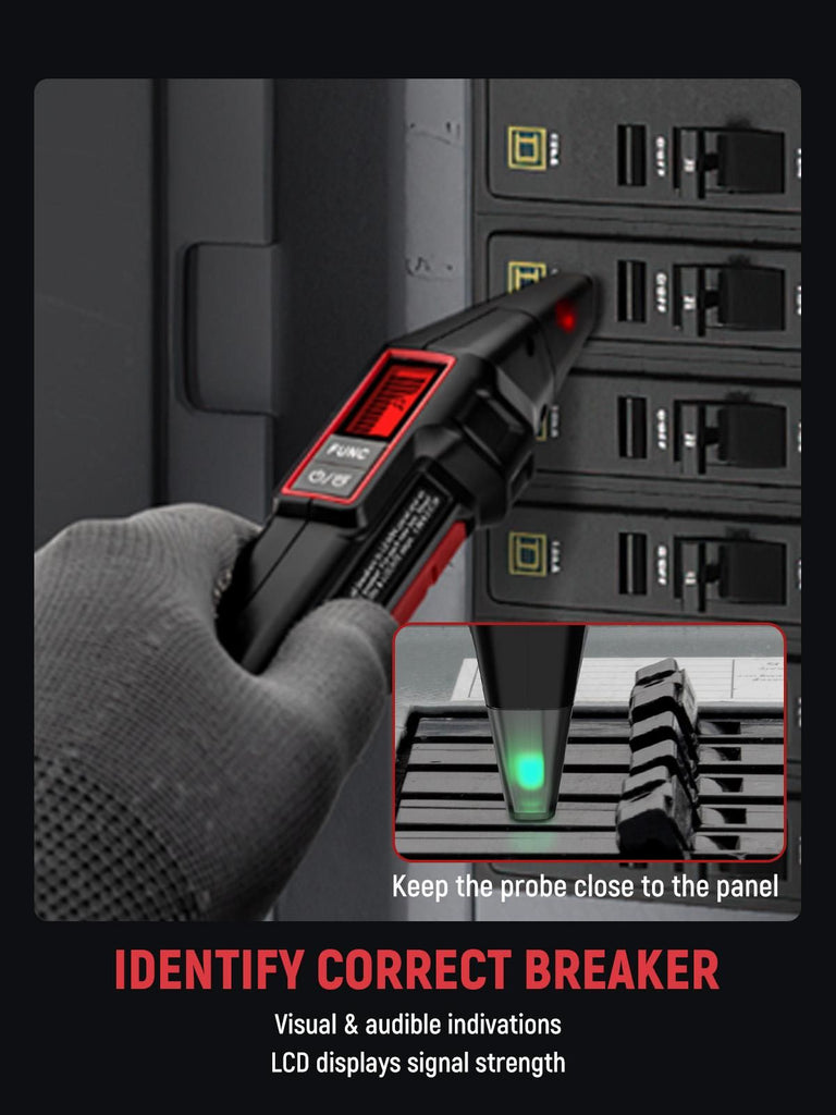AC Circuit Breaker Finder Tool with Alert LCD Display | 2-Piece Set Electric Tester and Voltage Tester with Transmitter and Receiver, NCV Function & Flashlight, Non-Contact Cable Tester and Integrated GFCI Outlet Tester, Tool Kit