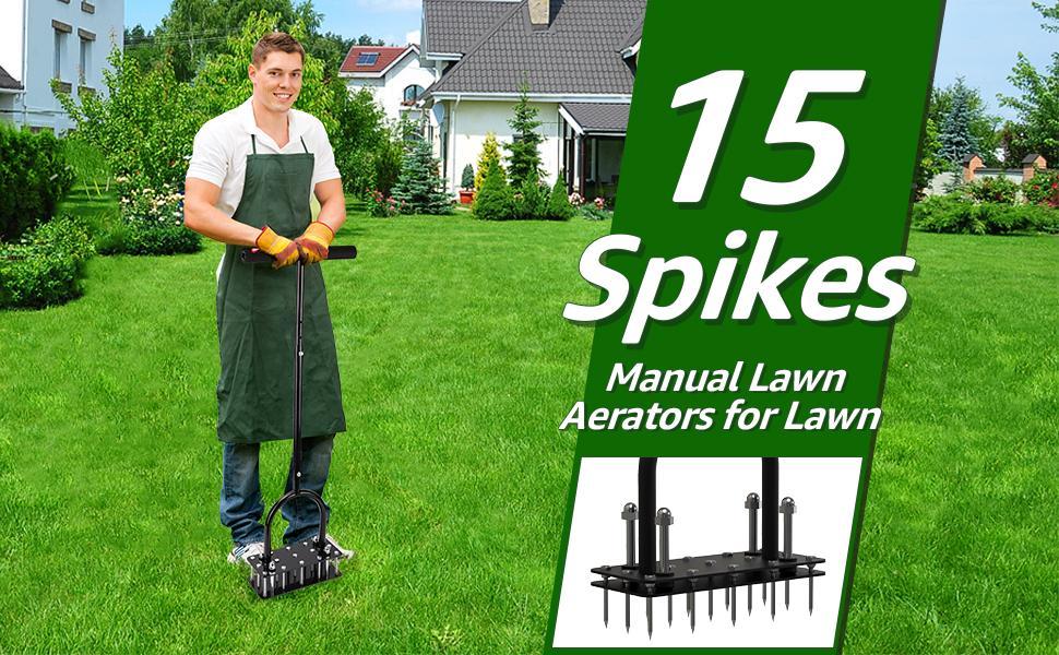 15-Spike Manual Lawn Aerator | Heavy-Duty Iron Soil Aeration Tool