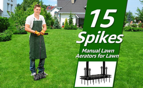 15-Spike Manual Lawn Aerator | Heavy-Duty Iron Soil Aeration Tool