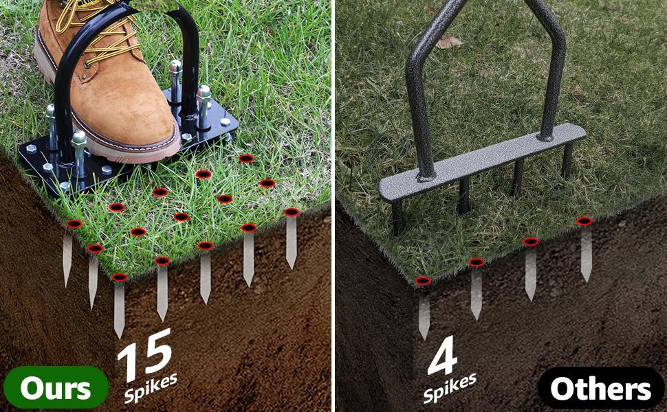 15-Spike Manual Lawn Aerator | Heavy-Duty Iron Soil Aeration Tool