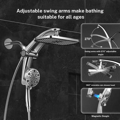 Dock-Free Dual Rain Shower Head Combo - 12" High-Pressure Rainfall Shower