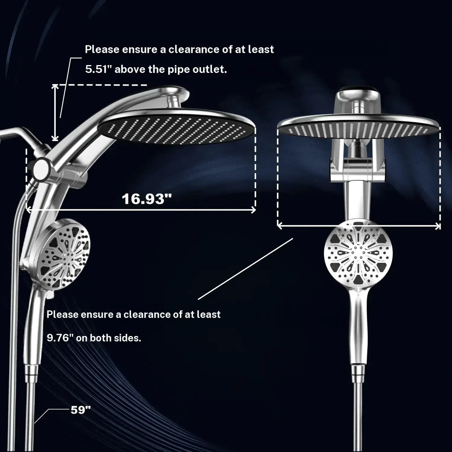 Dock-Free Dual Rain Shower Head Combo - 12" High-Pressure Rainfall Shower