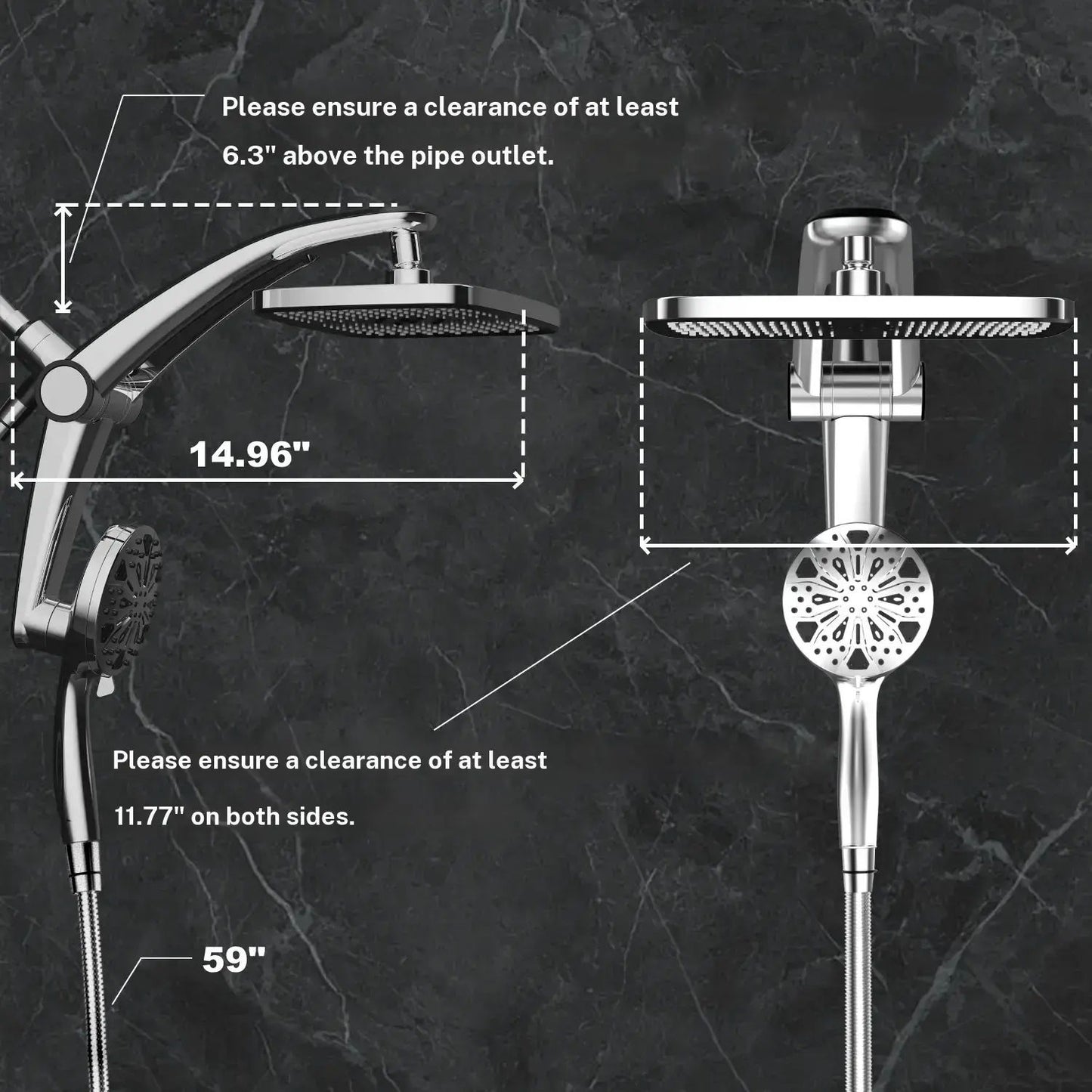 Dock-Free Dual Rain Shower Head Combo - 12" High-Pressure Rainfall Shower