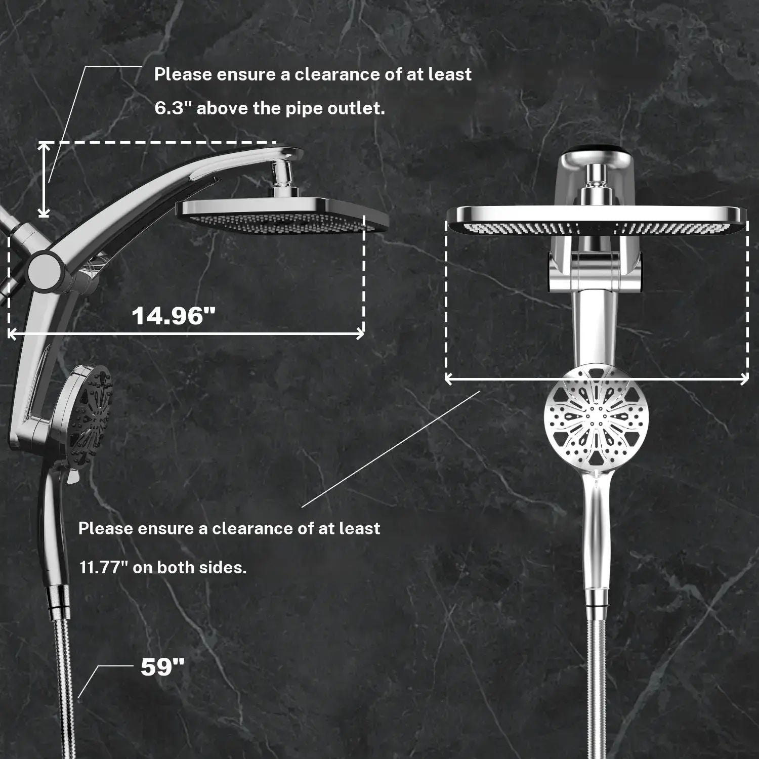 Dock-Free Dual Rain Shower Head Combo - 12" High-Pressure Rainfall Shower