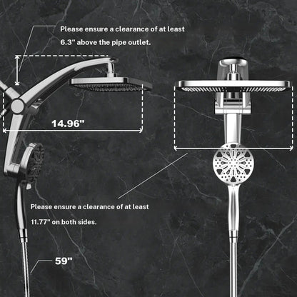 Dock-Free Dual Rain Shower Head Combo - 12" High-Pressure Rainfall Shower