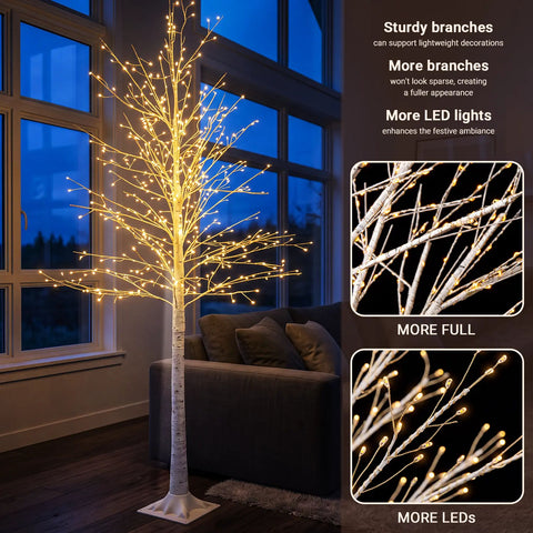 6 ft Lighted Birch Tree with 544 Warm White LED Lights | Indoor Decorative Twig Tree for Home, Christmas Holiday Decor