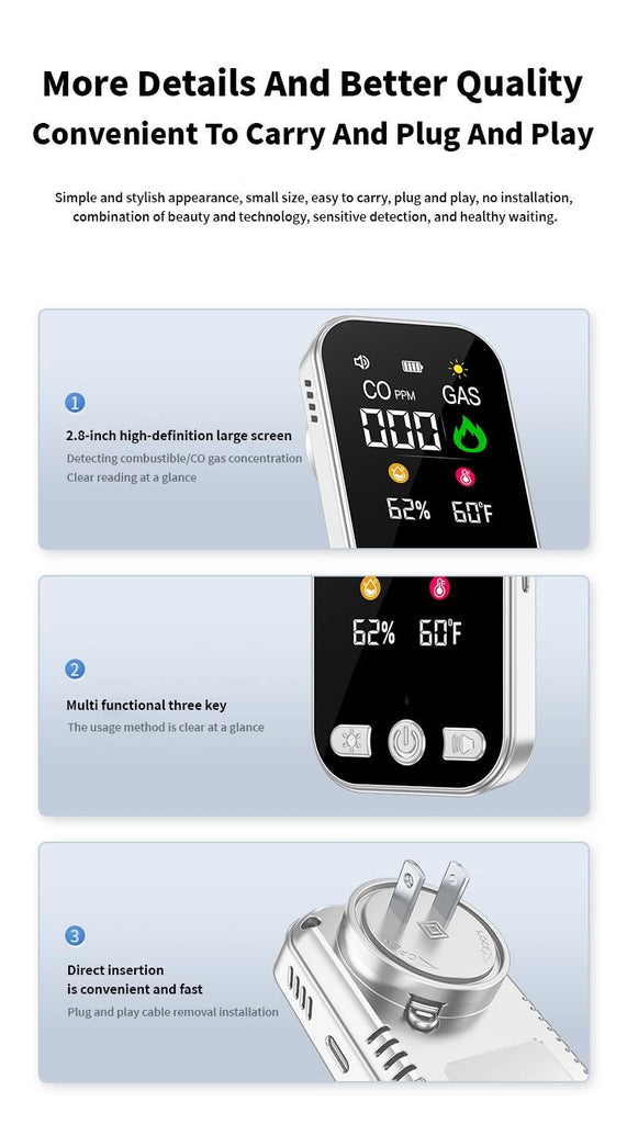 4-in-1 Multi-Functional Natural Gas Detector with Digital Display