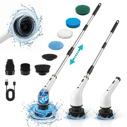 Wireless Electric Spin Scrubber with 9 Brush Heads and Extendable Handle