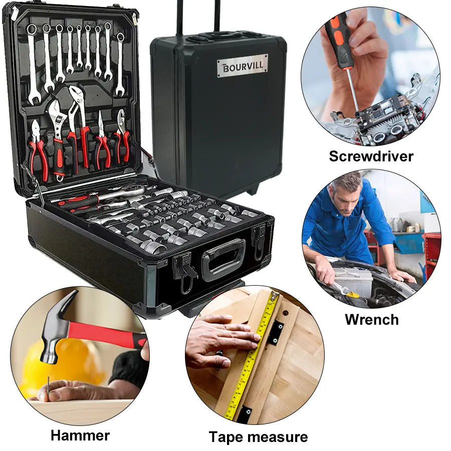 899-Piece Portable Metal Tool Set with Wheeled Cabinet