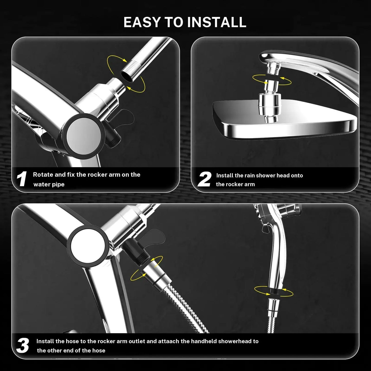 Dock-Free Dual Rain Shower Head Combo - 12" High-Pressure Rainfall Shower