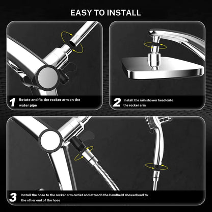 Dock-Free Dual Rain Shower Head Combo - 12" High-Pressure Rainfall Shower