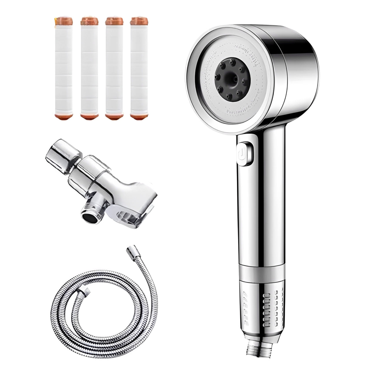 Filtered Handheld Shower Head | High Pressure 4-Mode Spray | Silver